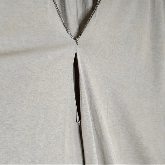 LIGHT brown shift dress with cold shoulders. Short sleeves.V neck. 100% Tencel - Picture 7 of 9